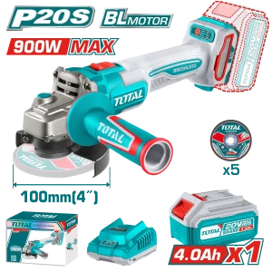 TOTAL TAGLI261021 CORDLESS ANGLE GRINDER 20V 100 MM (4")