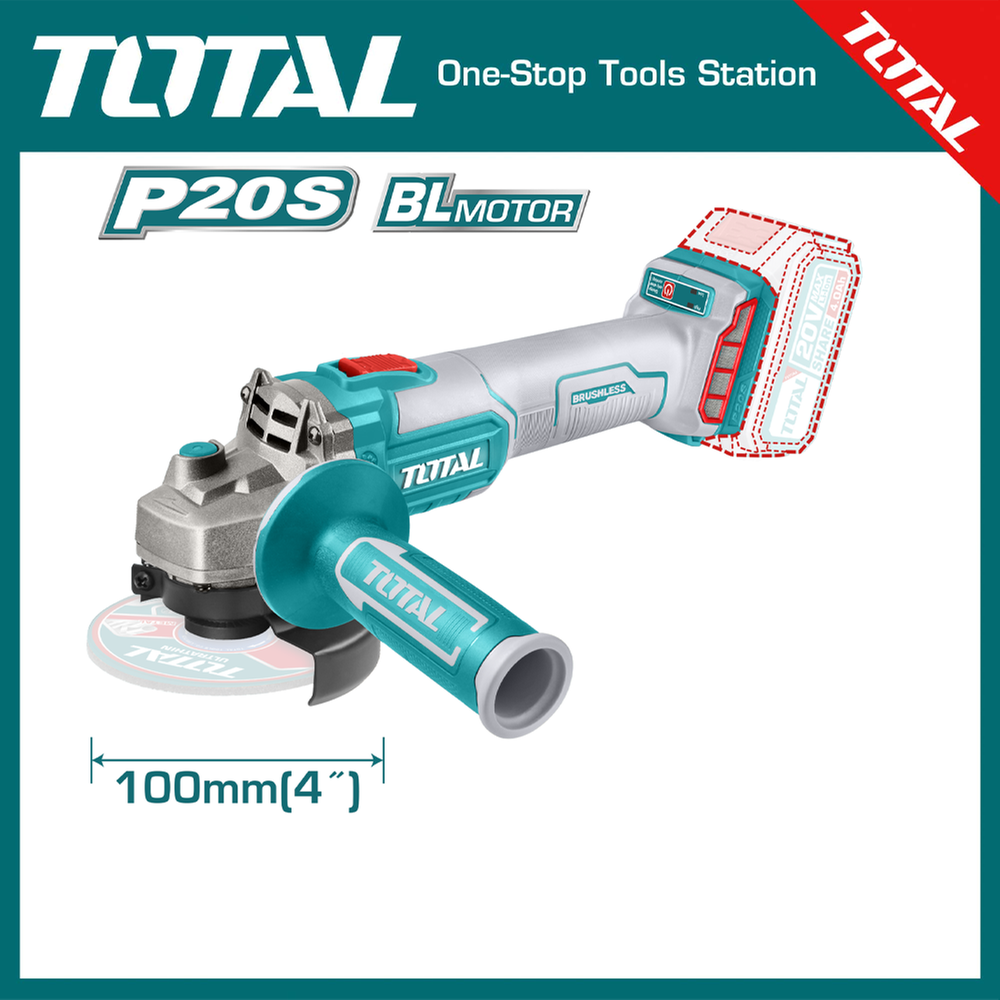 TOTAL TAGLI261021 CORDLESS ANGLE GRINDER 20V 100 MM (4")