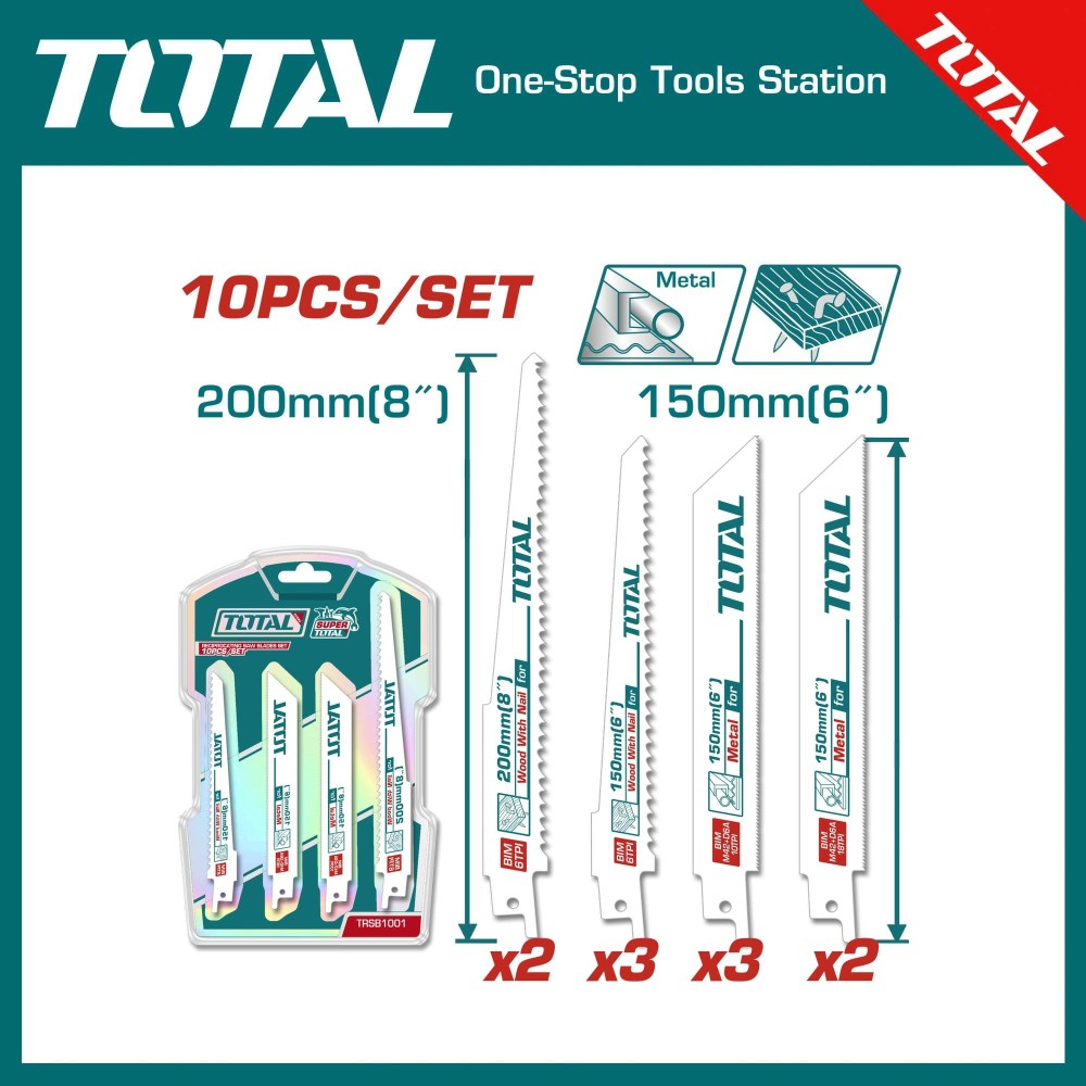 TOTAL TRSB1001 RECIPROCATING SAW BLADES SET 10 PCS
